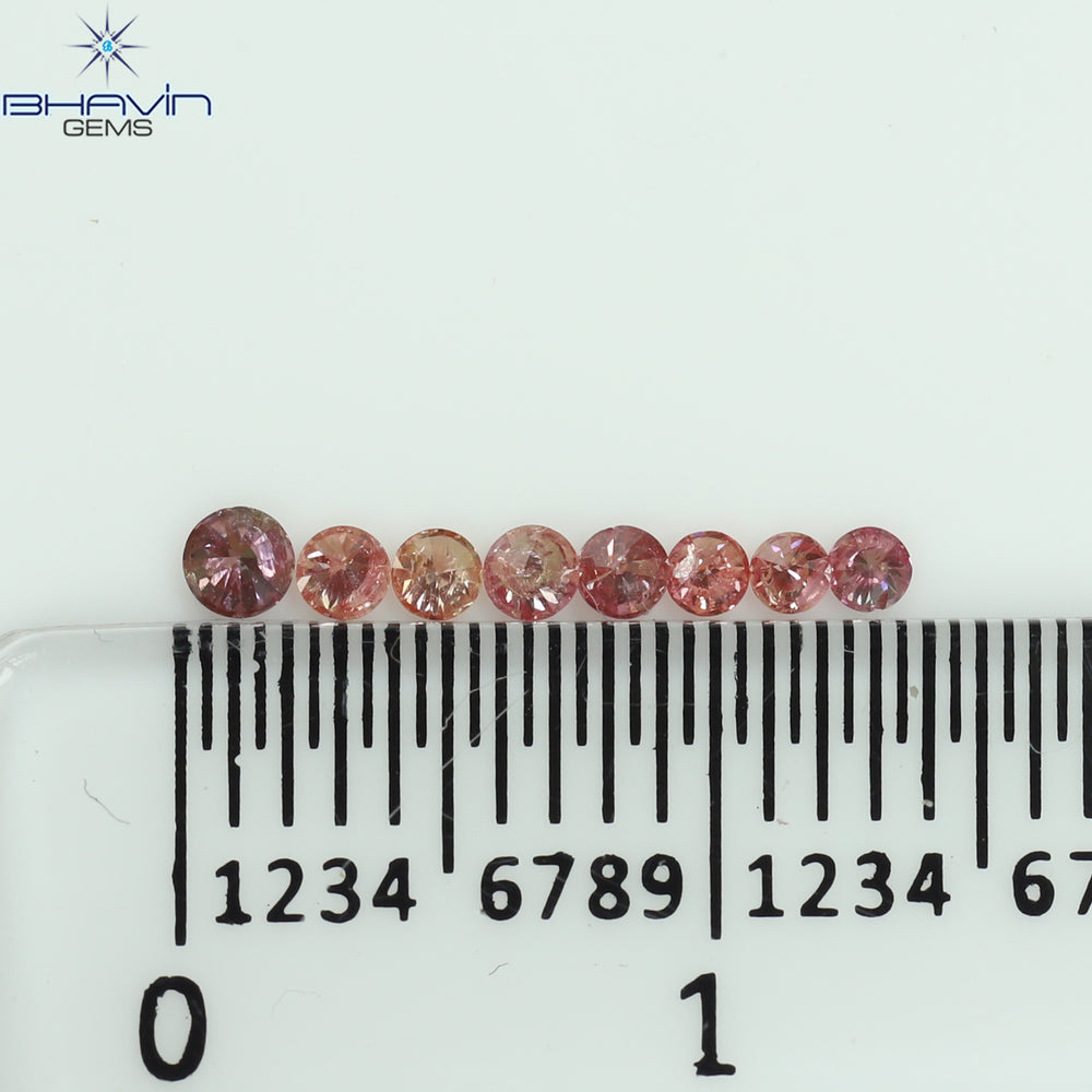 0.19 CT/8 Pcs Round Shape Natural Loose Diamond Pink Color I2 Clarity (2.00 MM)