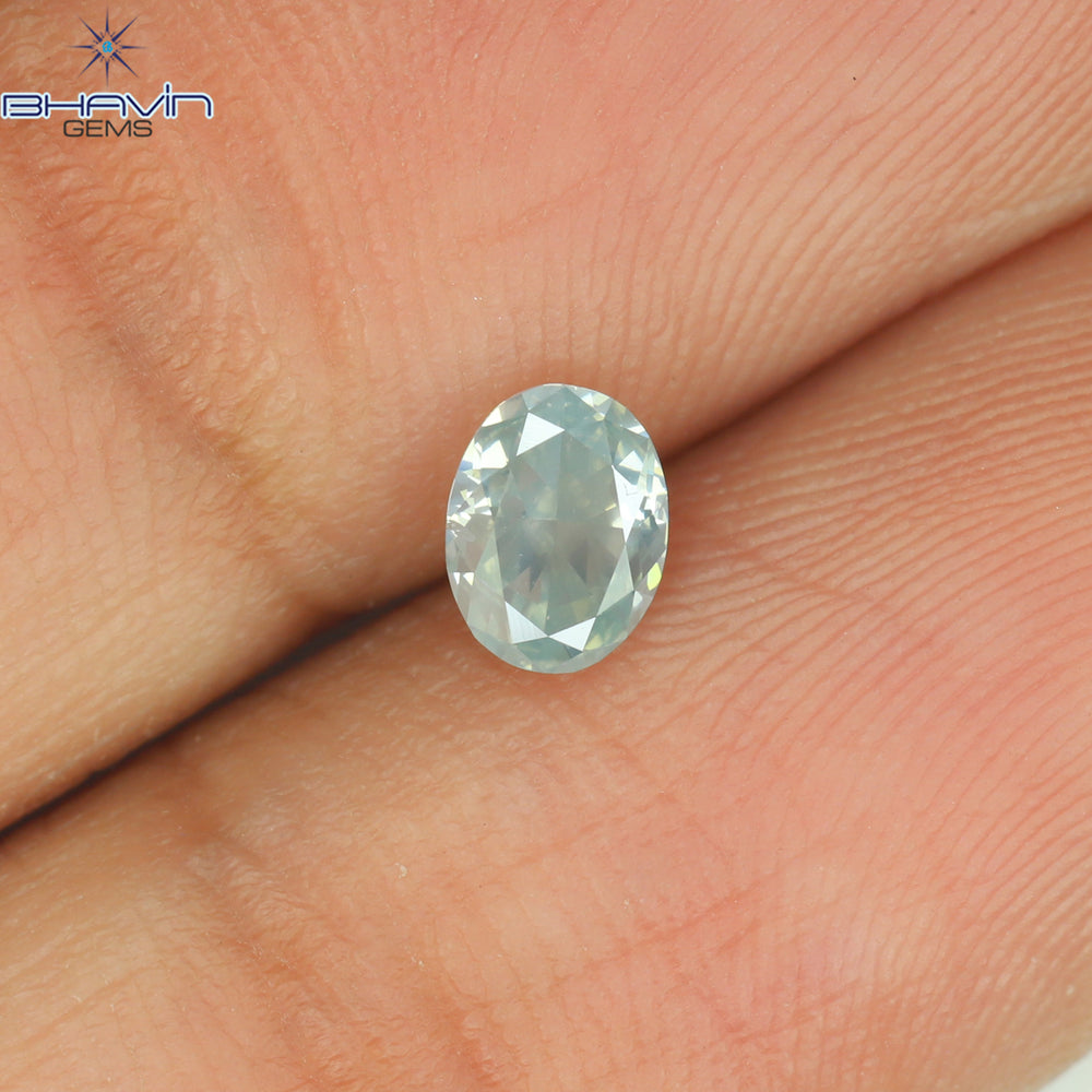 0.37 CT オーバル シェイプ ナチュラル ダイヤモンド グリーンがかったブルー カラー SI1 クラリティ (5.36 MM)