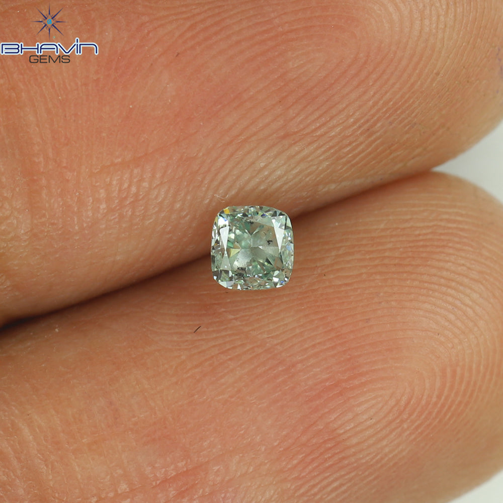 0.24 CT クッション シェイプ 天然ダイヤモンド ブルーイッシュ グリーン カラー SI1 クラリティ (3.18 MM)