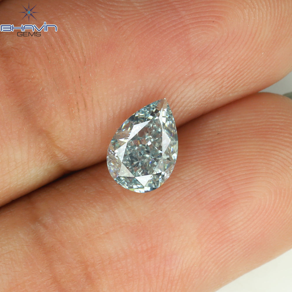 1.02 CT Pear Shape Natural Diamond Greenish Blue Color VS2 Clarity (7.52 MM)