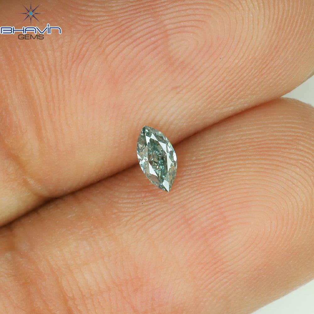 0.15 CT Marquise Shape Natural Diamond Bluish Green Color SI1 Clarity (4.48 MM)