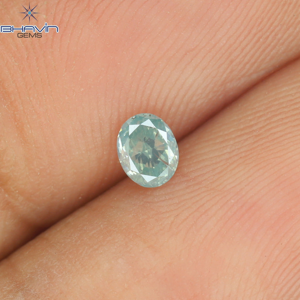 0.18 CT Oval Shape Natural Diamond Greenish Blue Color SI2 Clarity (3.87 MM)