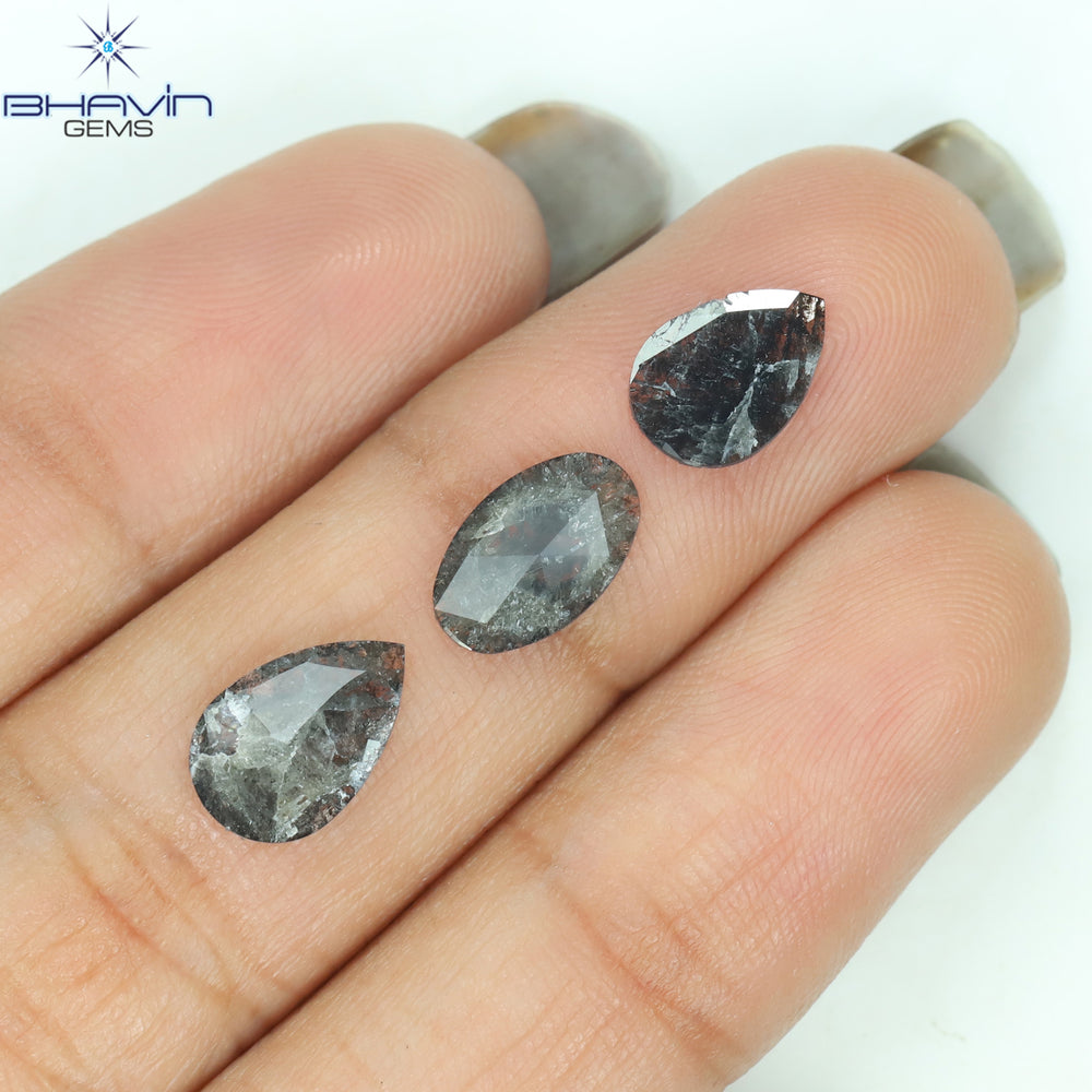 1.54 CT/3 Pcs Mix Slice Shape Natural Diamond  Salt And Pepper Color I3 Clarity (9.82 MM)