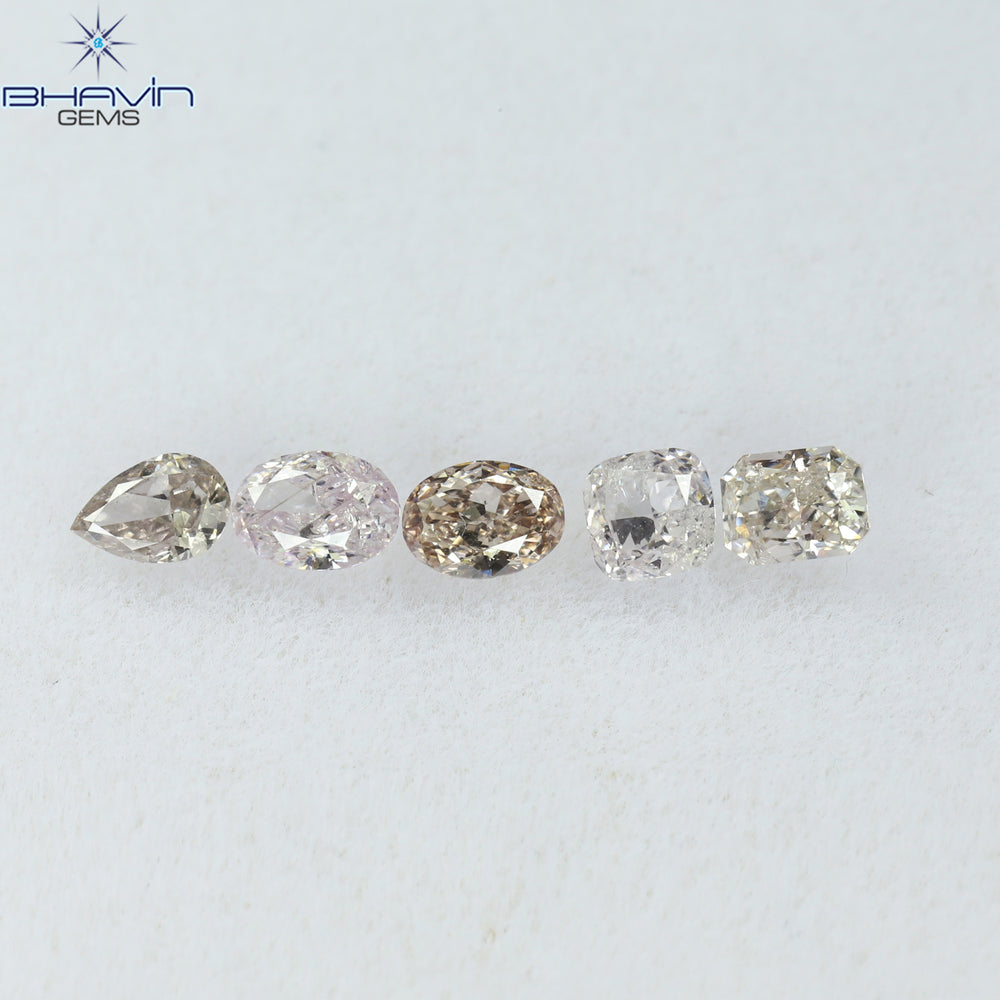 0.58 CT/5 Pcs Mix Shape Natural Diamond Pink Color SI2 Clarity (3.40 MM)