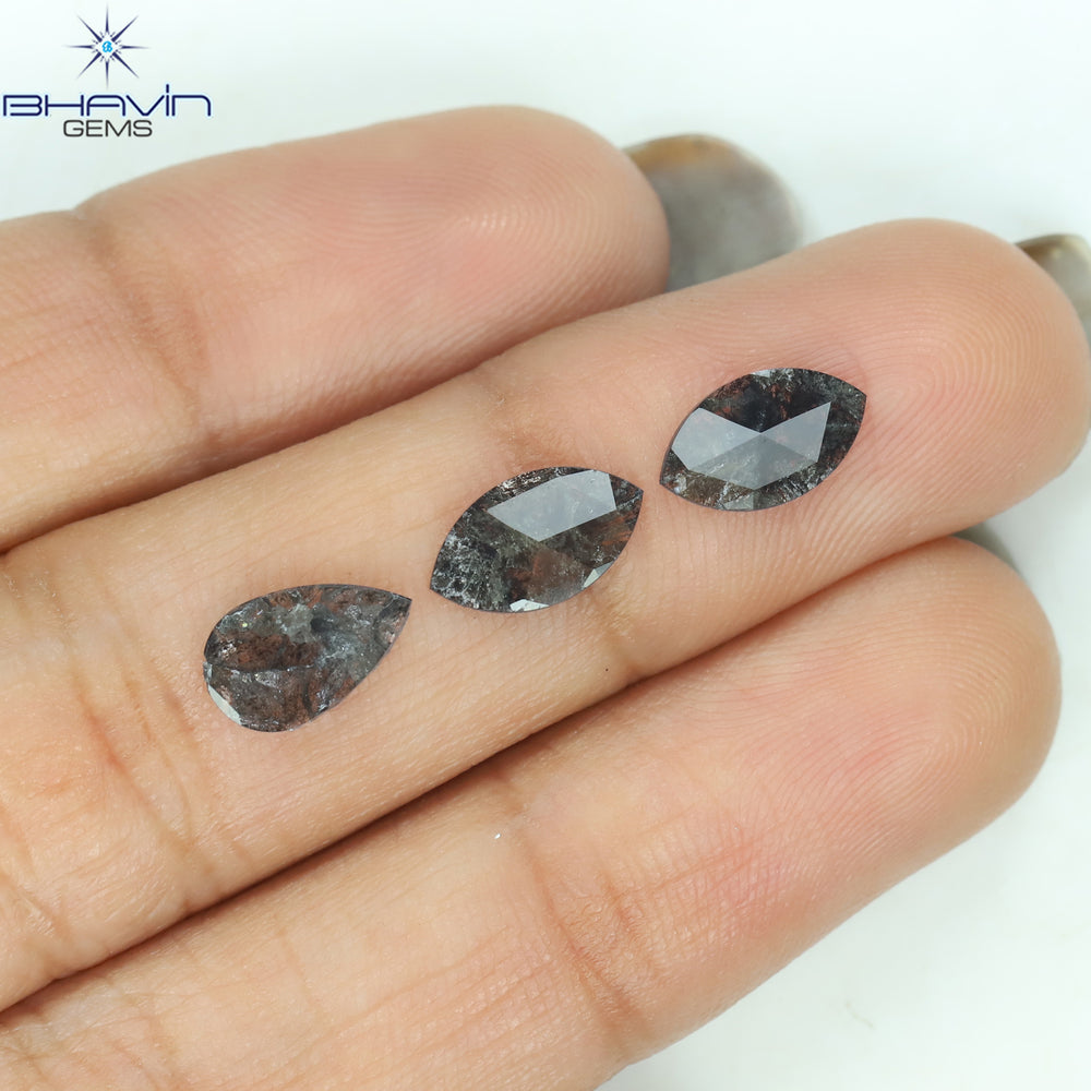 1.29 CT/3 Pcs Mix Slice Shape Natural Diamond  Salt And Pepper Color I3 Clarity (9.40 MM)