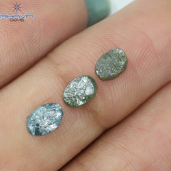 1.40 CT/3 Pcs Oval Rough Shape Blue Green Color Natural Loose Diamond I3 Clarity (6.15 MM)