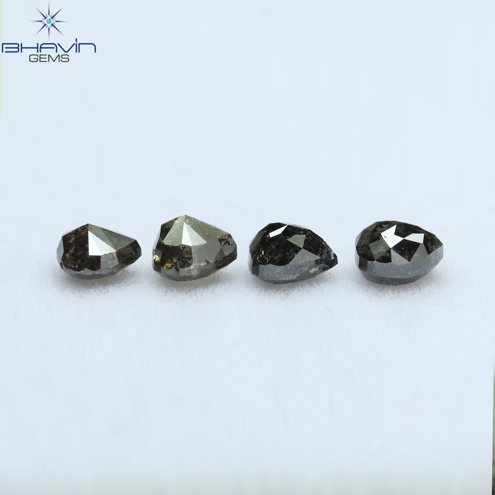 1.62 CT/4 PCS Heart Shape Natural Diamond Salt And Pepper Color I3 Clarity (4.40 MM)