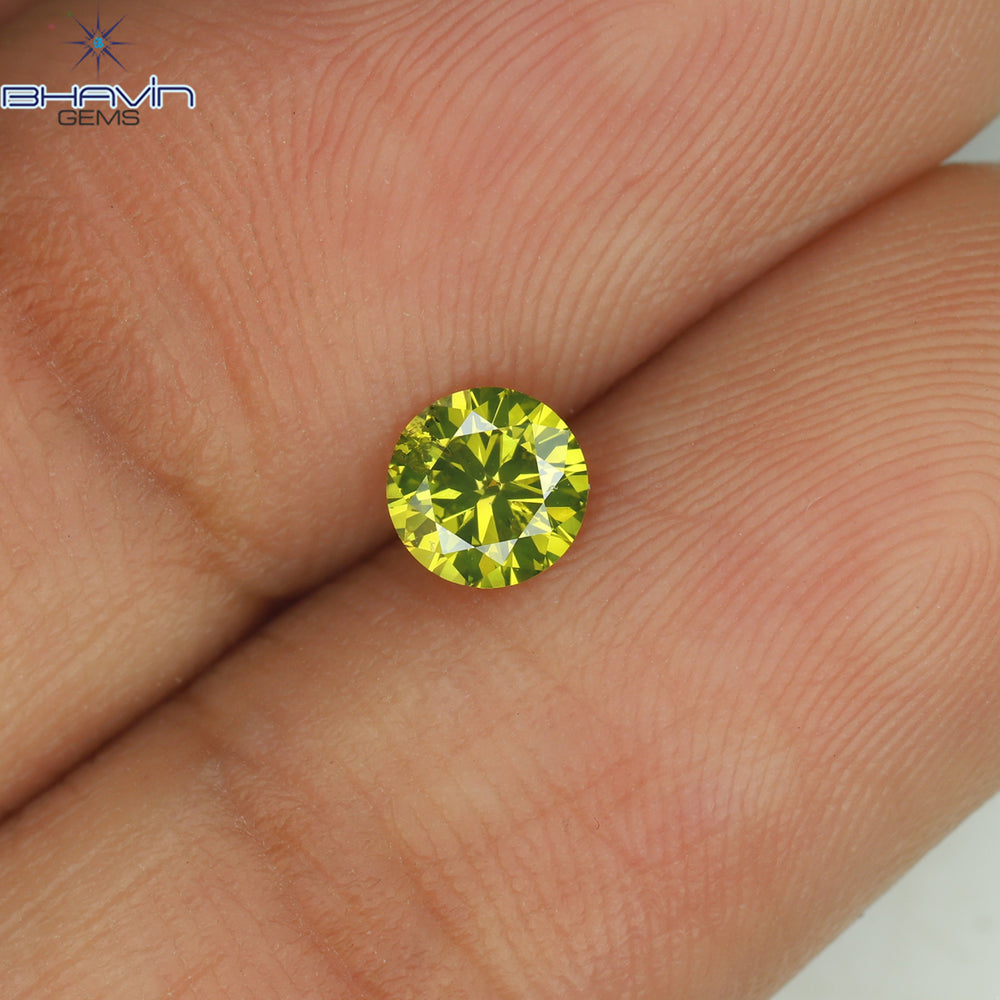 1.02 CT ラウンド シェイプ ナチュラル ダイヤモンド グリーン イエロー カラー SI1 クラリティ (5.63 MM)