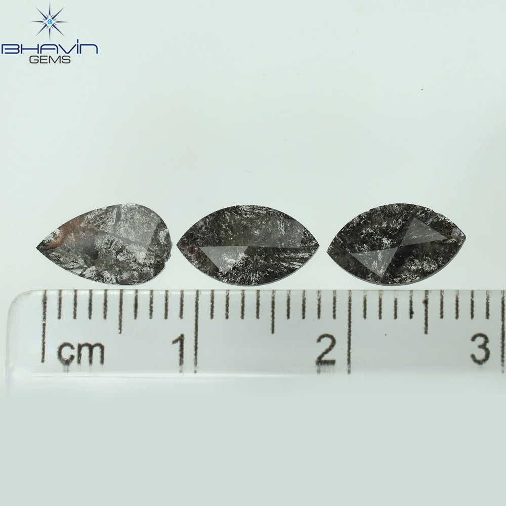 1.29 CT/3 Pcs Mix Slice Shape Natural Diamond  Salt And Pepper Color I3 Clarity (9.40 MM)