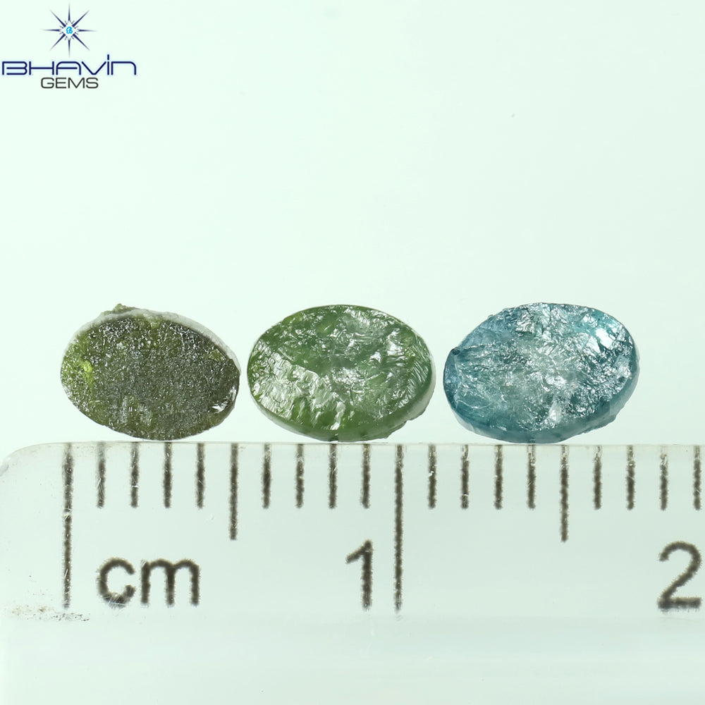 1.40 CT/3 Pcs Oval Rough Shape Blue Green Color Natural Loose Diamond I3 Clarity (6.15 MM)