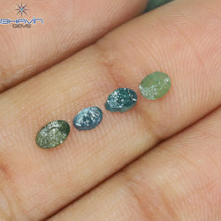 0.74 CT/4 Pcs Oval Rough Shape Green Blue Natural Loose Diamond I3 Clarity (4.32 MM)