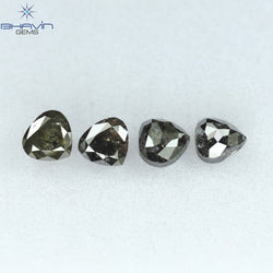 1.62 CT/4 PCS Heart Shape Natural Diamond Salt And Pepper Color I3 Clarity (4.40 MM)