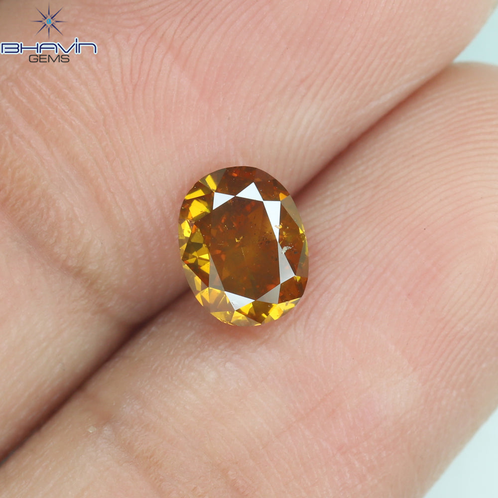 1.02 CT Oval Shape Natural Diamond Orange Color SI2 Clarity (6.56 MM)
