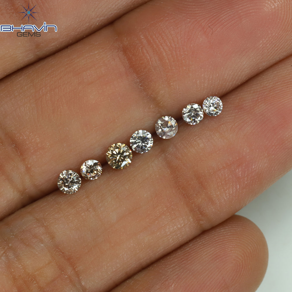 0.56 CT/7 Pcs Round Shape Natural Loose Diamond Brown Pink (Argyle) Color VS2 Clarity (3.20 MM)