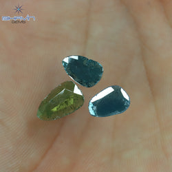 1.74 CT/3 Pcs Slice Shape Natural Diamond Blue Green Color I3 Clarity (11.31 MM)