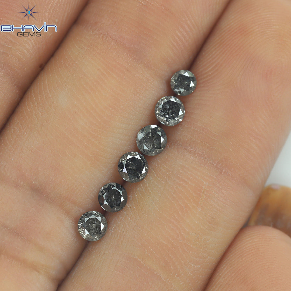 1.00 CT/6 Pcs Round Shape Natural Loose Diamond Salt And pepper Color I3 Clarity (3.52 MM)