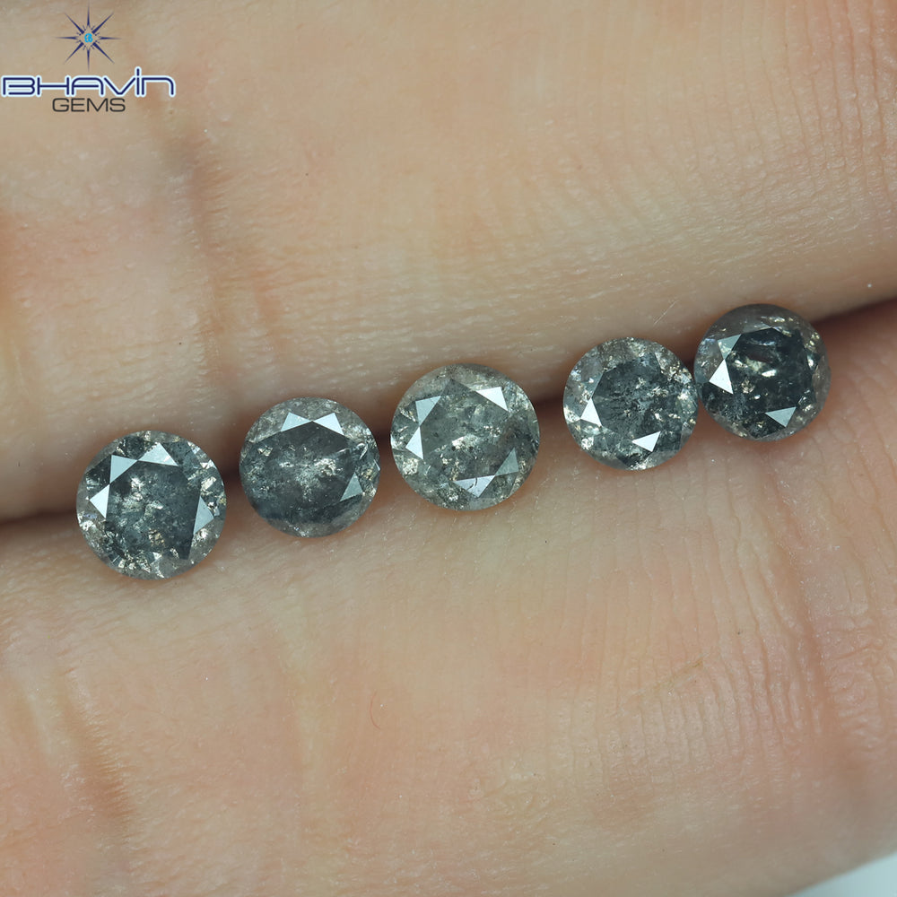 1.14 CT/5 Pcs Round Shape Natural Loose Diamond Salt And pepper Color I3 Clarity (3.93 MM)