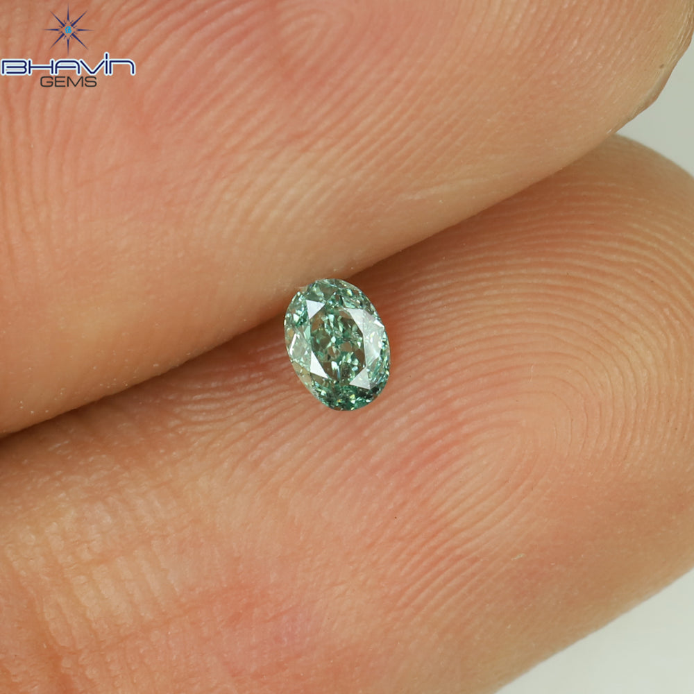 0.10 CT Oval Shape Natural Diamond Intense Green Color SI2 Clarity (3.57 MM)