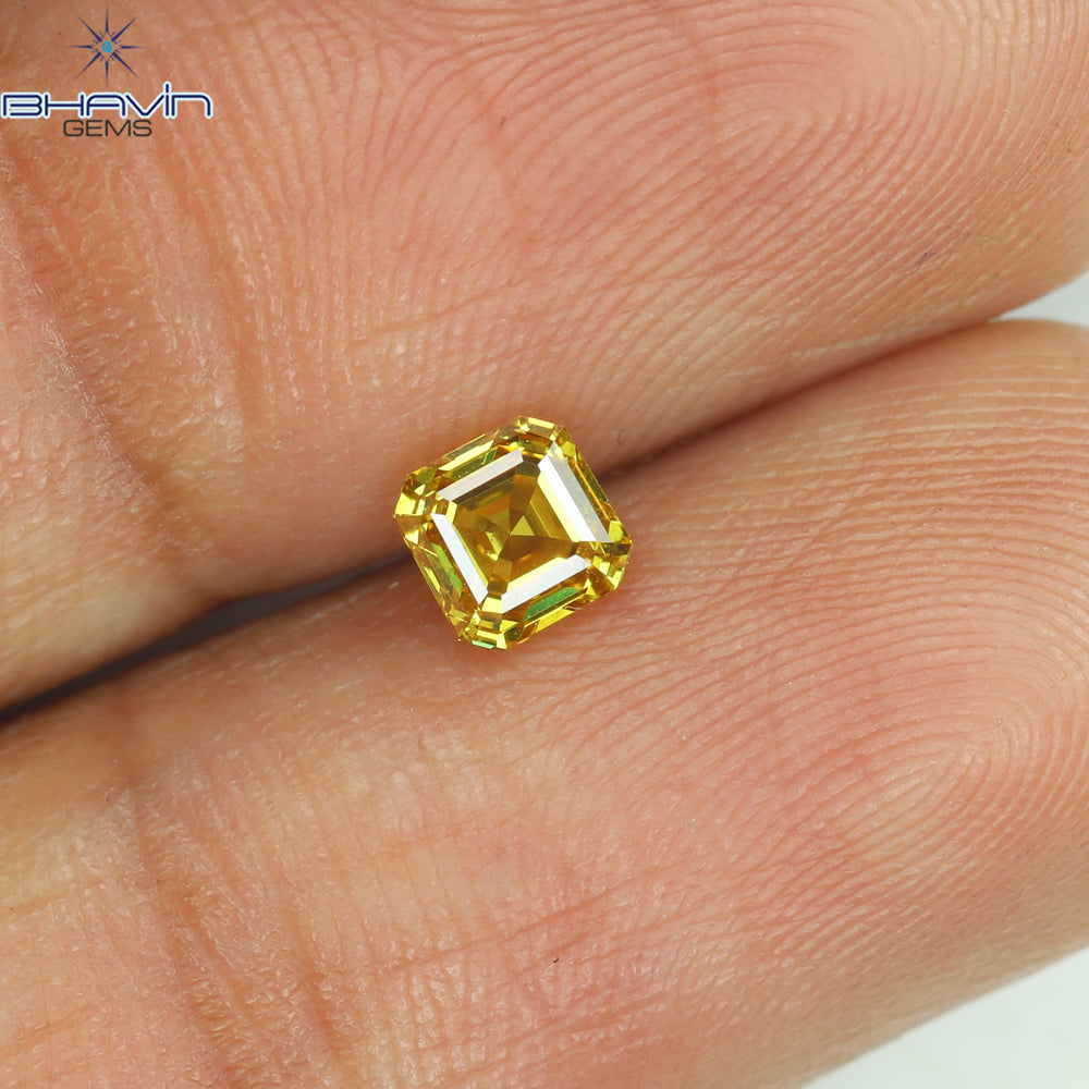 0.45 CT Asscher Shape Natural Diamond Orange Color SI1 Clarity (4.08 MM)