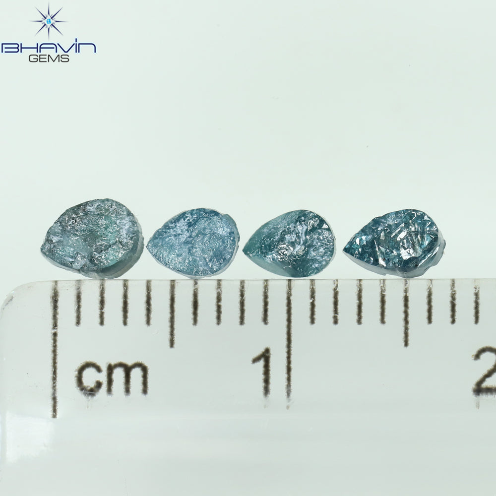 0.82 CT /4 Pcs Pear Rough Shape Blue Color Natural Loose Diamond I3 Clarity (4.45 MM)