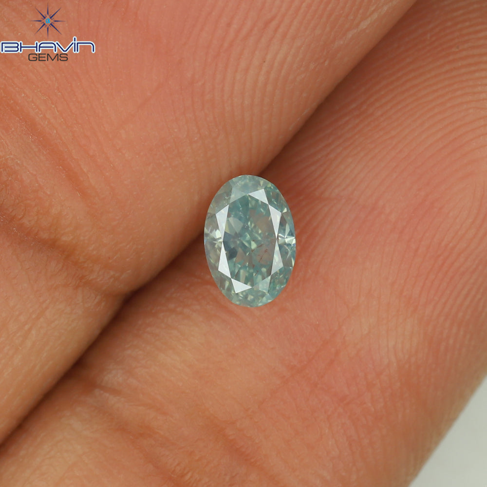 0.31 CT Oval Shape Natural Diamond Greenish Blue Color SI1 Clarity (4.95 MM)