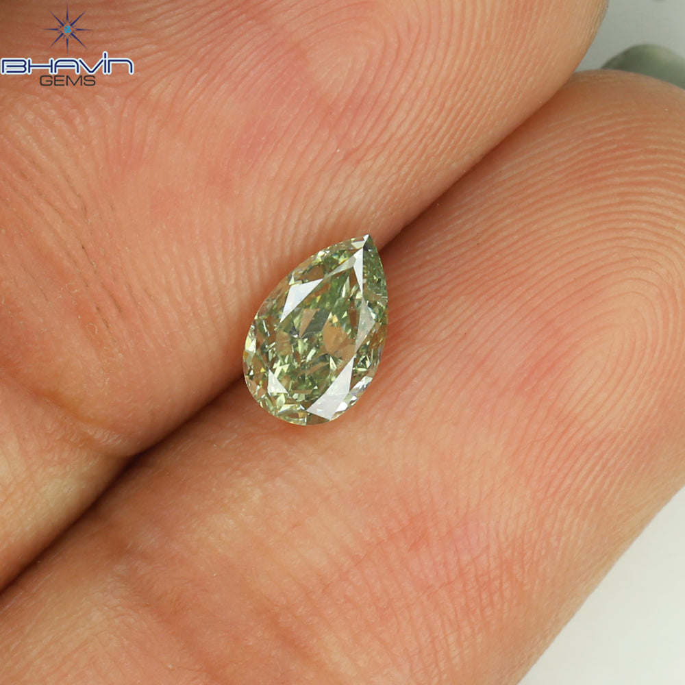 0.53 CT Pear Shape Natural Diamond Green Color VS2 Clarity (6.41 MM)