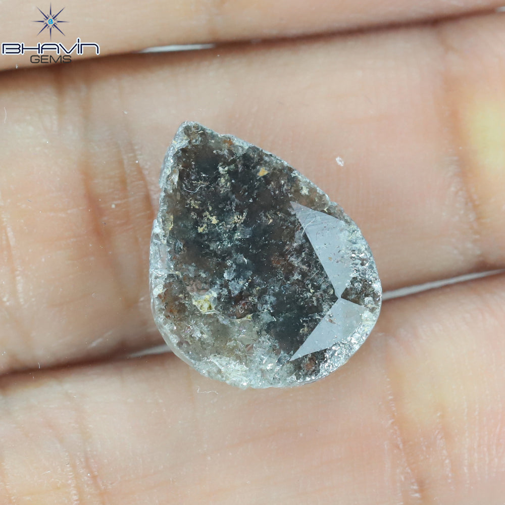 3.36 CT Pear Slice Shape Natural Diamond Salt And Pepper Color I3 Clarity (15.82 MM)