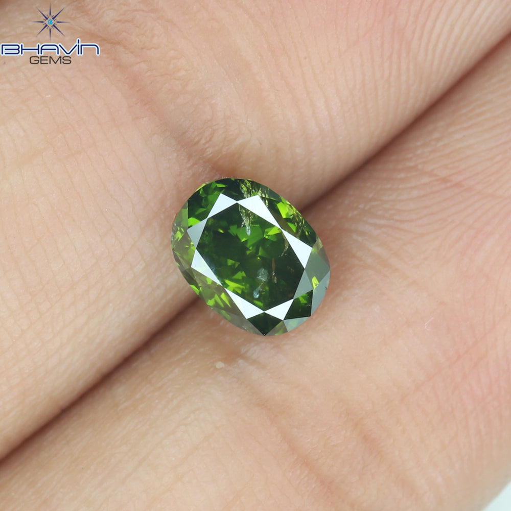 1.04 CT Oval Shape Natural Diamond Green Color I1 Clarity (6.42 MM)