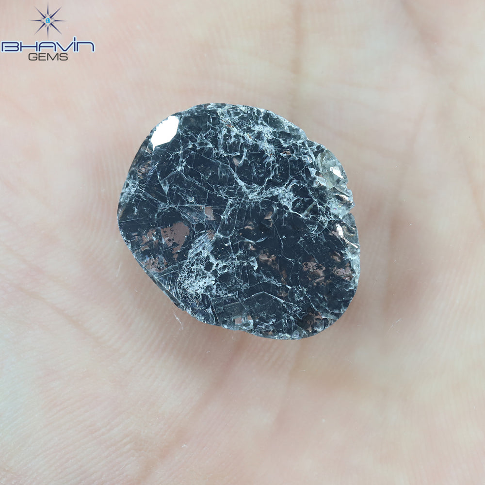 6.38 CT Slice Shape Natural Diamond Salt And Pepper Color I3 Clarity (22.00 MM)