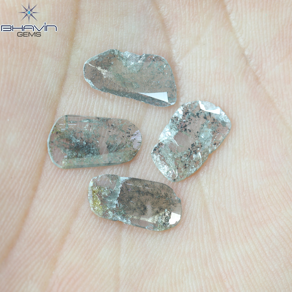 2.43 CT/4 Pcs Slice Shape Natural Diamond Salt And Pepper Color I3 Clarity (11.80 MM)