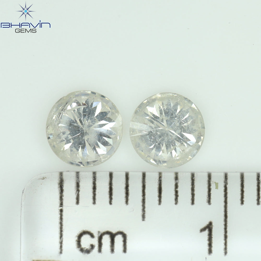 0.78 CT/2 Pcs Round Shape Natural Loose Diamond White Color I3 Clarity (4.70 MM)