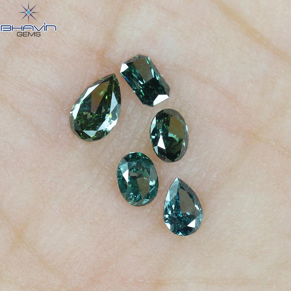 0.38 CT/5 Pcs Mix Shape Natural Diamond Blue Green Color VS-SI Clarity (3.90 MM)