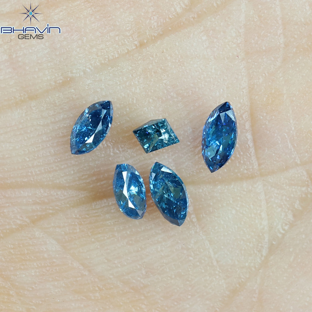 0.48 CT/5 PCS Marquise Diamond Natural Diamond Blue Diamond I2 Clarity (4.44 MM)
