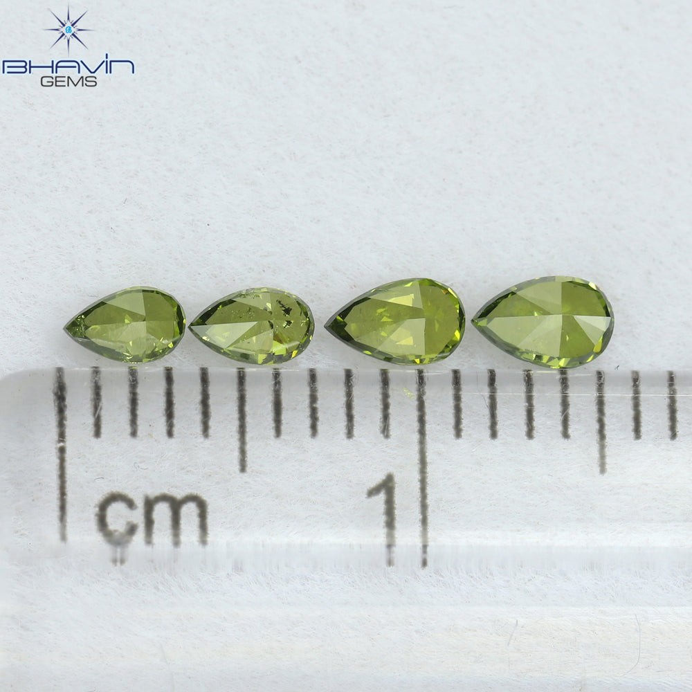 0.35 CT/4 Pcs Pear Shape Natural Diamond Green Color SI Clarity (3.91 MM)