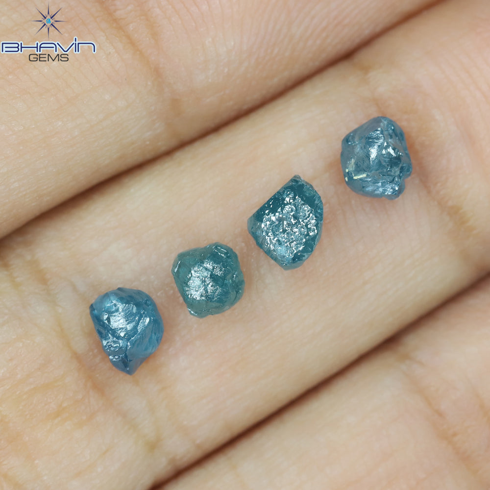 1.83 CT/4 PCS Rough Shape Enhanced Blue Color Natural Diamond I3 Clarity (4.46 MM)