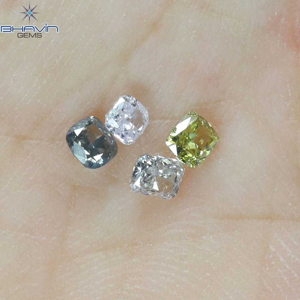 0.51 CT/4 Pcs Cushion Shape Natural Diamond Mix Color VS-SI Clarity (3.08 MM)