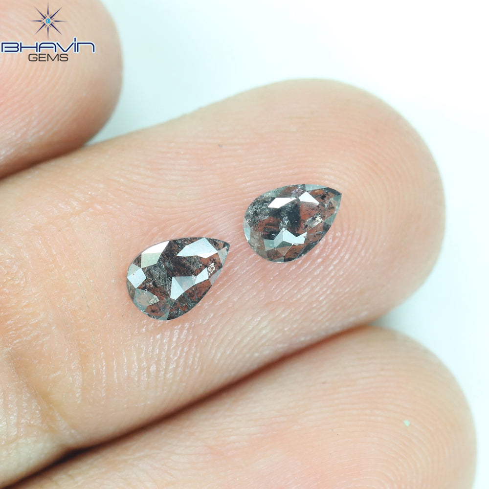 0.57 CT/2 Pcs Pear Shape Natural Loose Diamond Salt And Pepper Color I3 Clarity (5.63 MM)