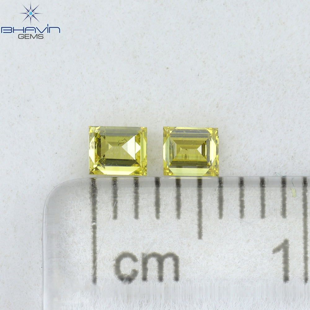 0.22 CT/2 Pcs Square Cut Natural Diamond Enhanced Yellow Color VS2 Clarity (2.69 MM)