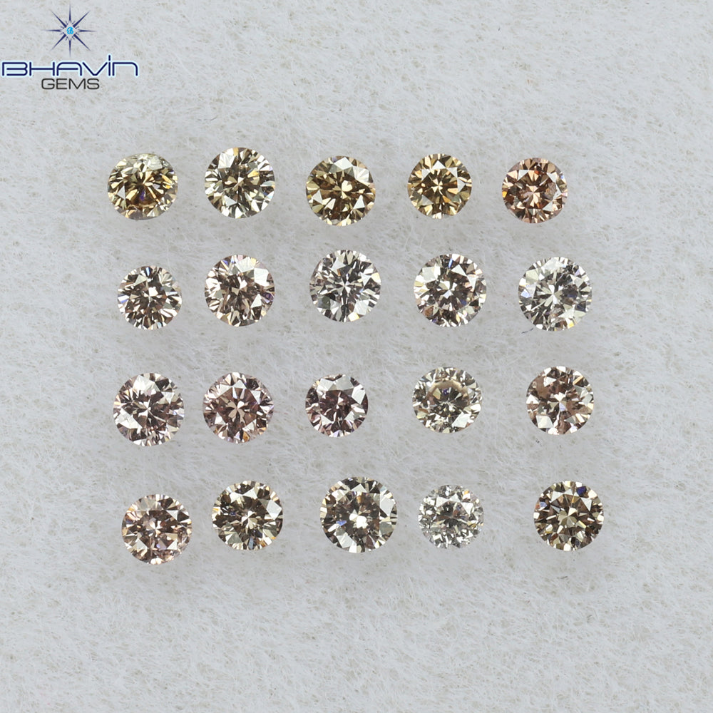 0.29 CT/20 Pcs Round Shape Natural Loose Diamond Brown Pink Argyle Color VS-SI Clarity (1.60 MM)