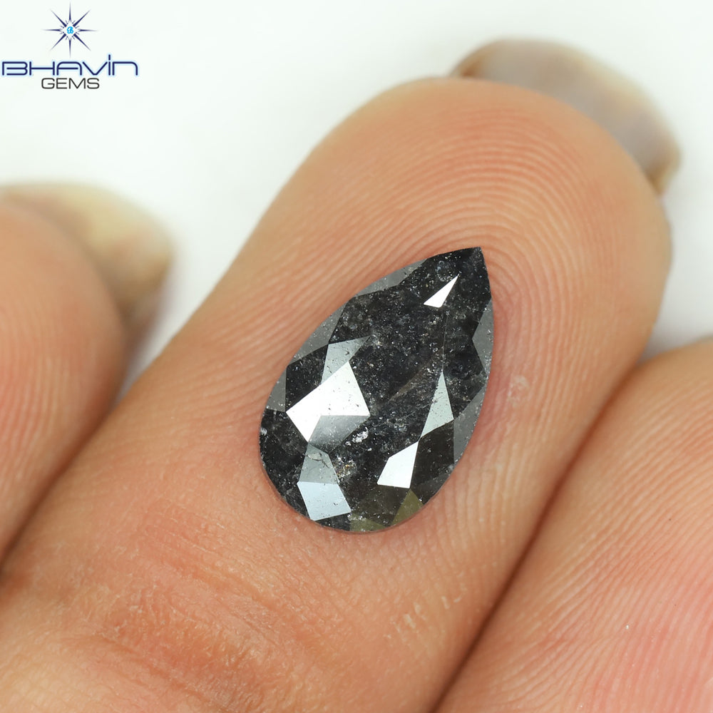 1.20 CT Pear Shape Natural Diamond Black Color I3 Clarity (10.68 MM)