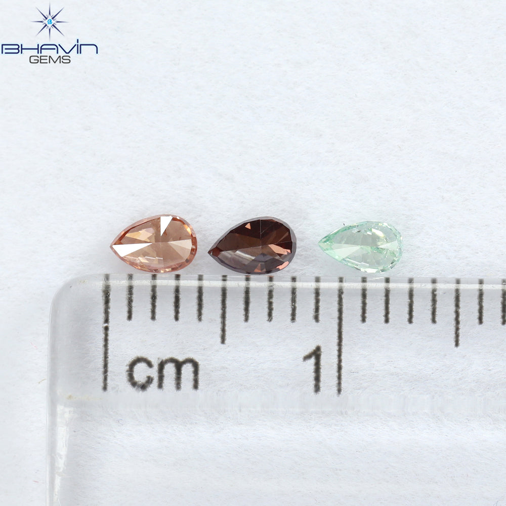 0.31 CT/3 ピース ペアシェイプ ナチュラル ダイヤモンド ピンク カラー SI クラリティ (3.84 MM)