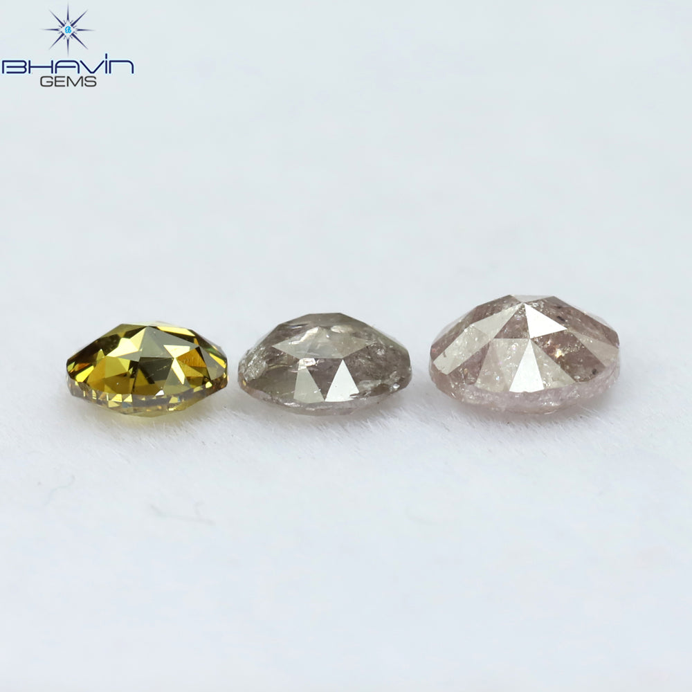 0.43 CT/3 Pcs Round Rose Cut Shape Natural Diamond Pink Color I3 Clarity (3.65 MM)