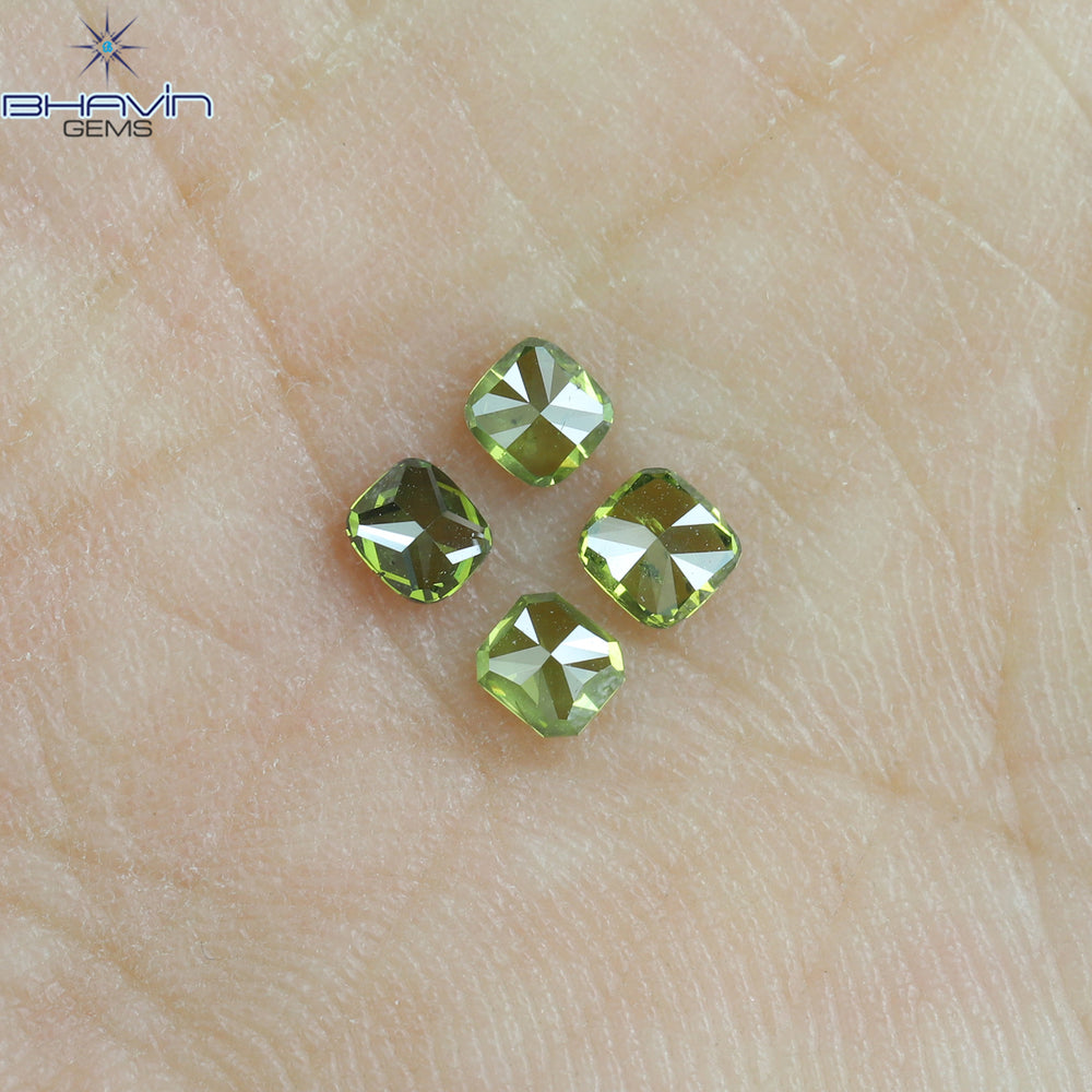 0.56 CT/4 Pcs Cushion Shape Natural Diamond Green Color SI Clarity (3.04 MM)