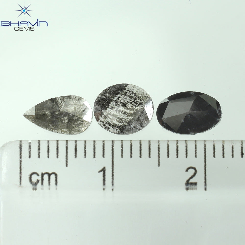 0.97 CT/3 Pcs Mix Slice Shape Natural Diamond  Salt And Pepper Color I3 Clarity (7.50 MM)