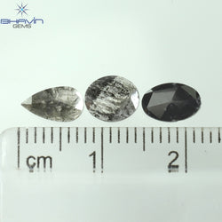 0.97 CT/3 Pcs Mix Slice Shape Natural Diamond  Salt And Pepper Color I3 Clarity (7.50 MM)
