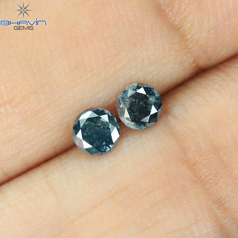 0.44 CT/2 ピース ラウンド ダイヤモンド ブルー ダイヤモンド 天然ダイヤモンド I3 クラリティ (3.73 MM)