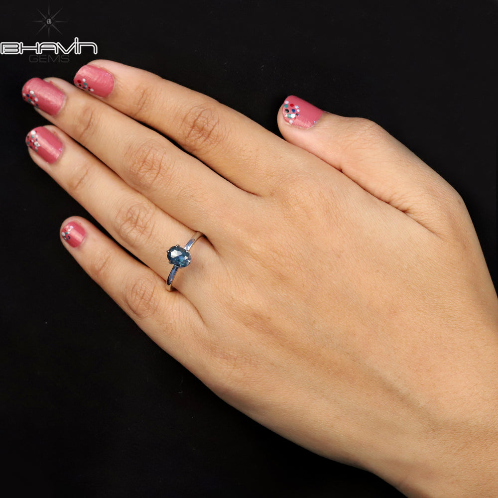 Oval Diamond Natural Diamond Ring Blue Color Gold Ring Engagement Ring