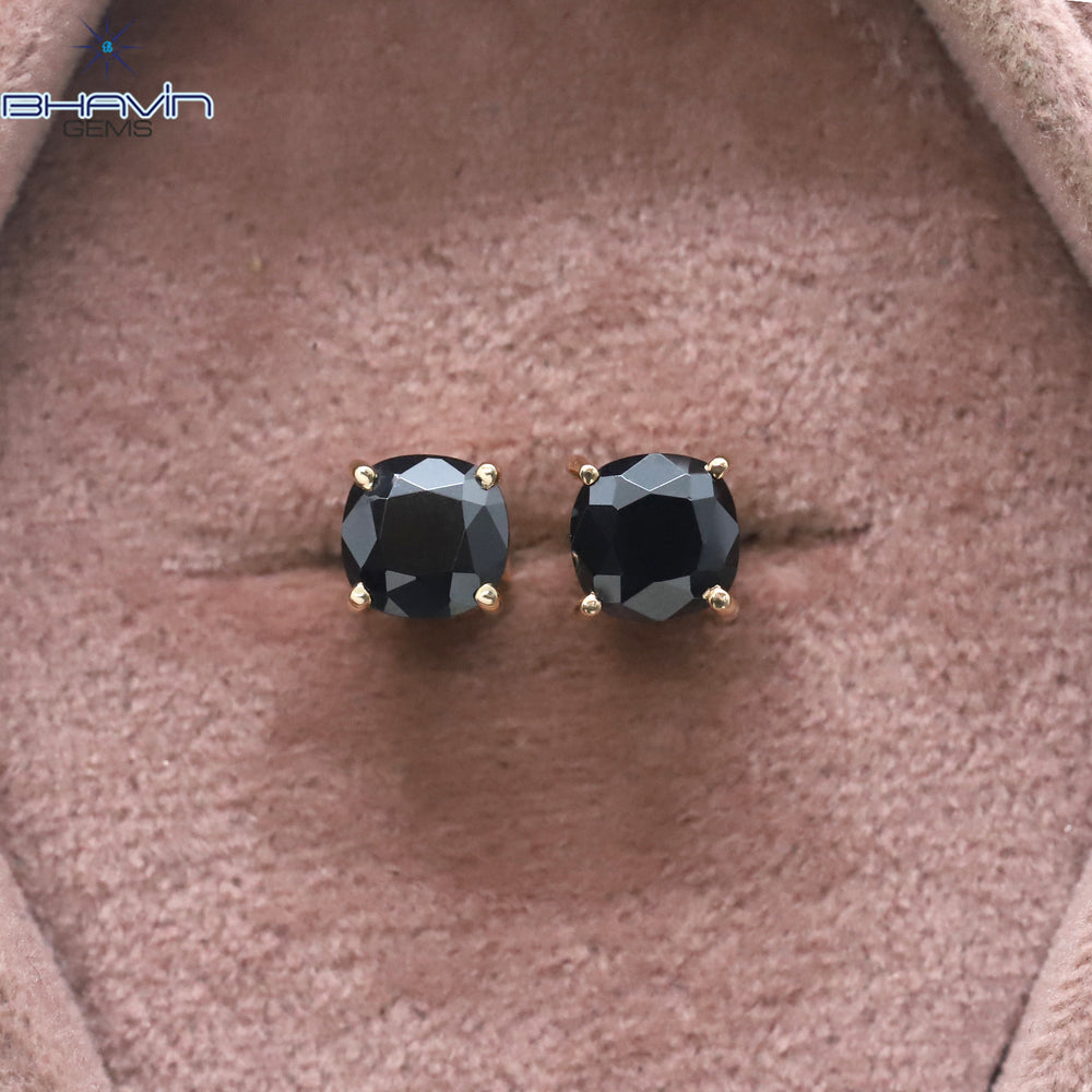 Cushion Diamond Black Natural Diamond Pendant-Earring Rose Gold Bridal Necklace