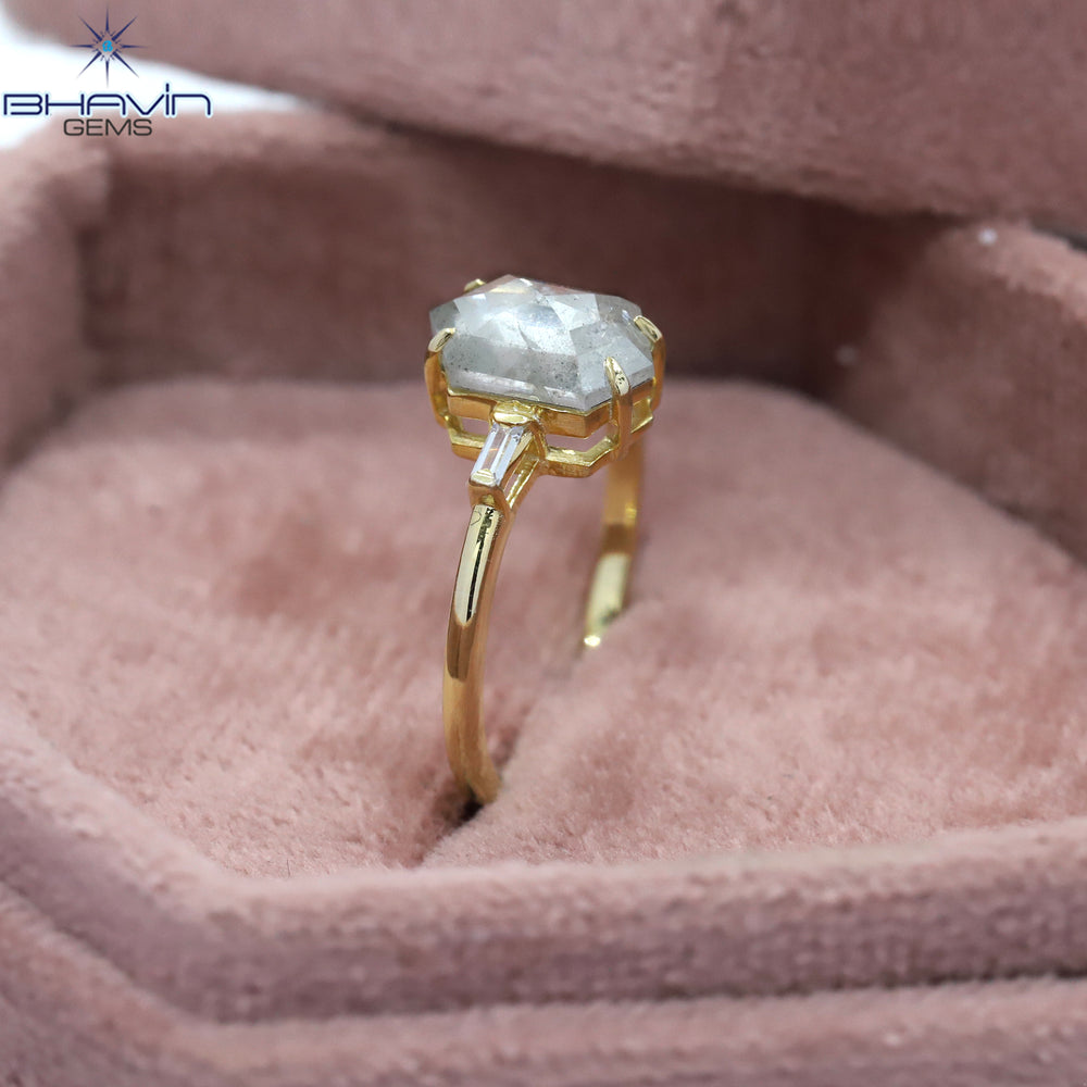 Hexagon Diamond Salt And Pepper Diamond Natural Diamond Ring Gold Ring Engagement Ring