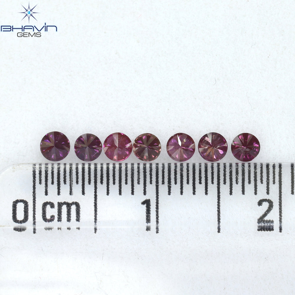 0.39 CT/7 PCS Round Diamond Pink Color Natural Diamond I1 Clarity (2.40 MM)